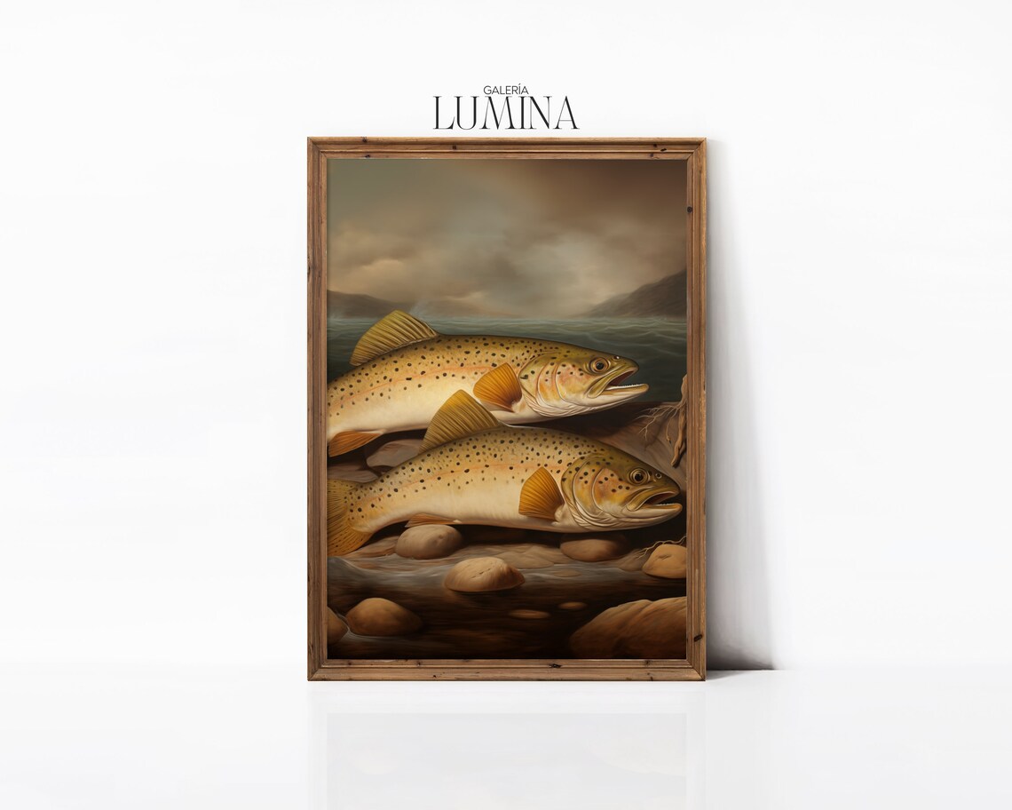 Two Brown Trout Surreal Still Life Poster Print - Image 3