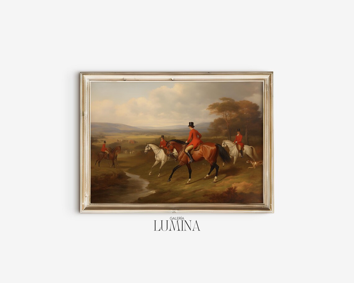 English Fox Hunt Riders In Red Coats Victorian Hunting Painting Poster - Image 2