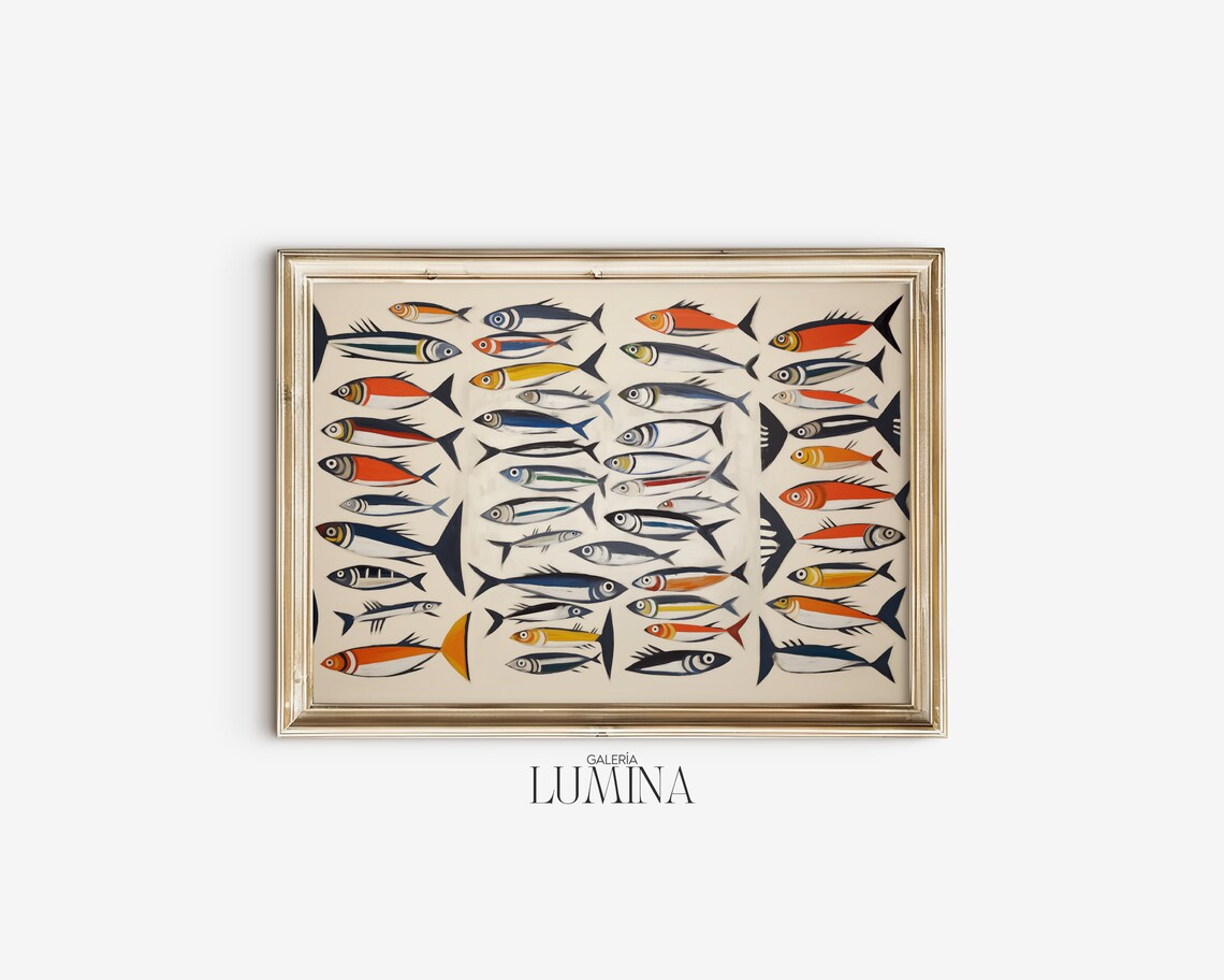 Sardines Minimalist Vintage Oil Painting Art Print - Image 2