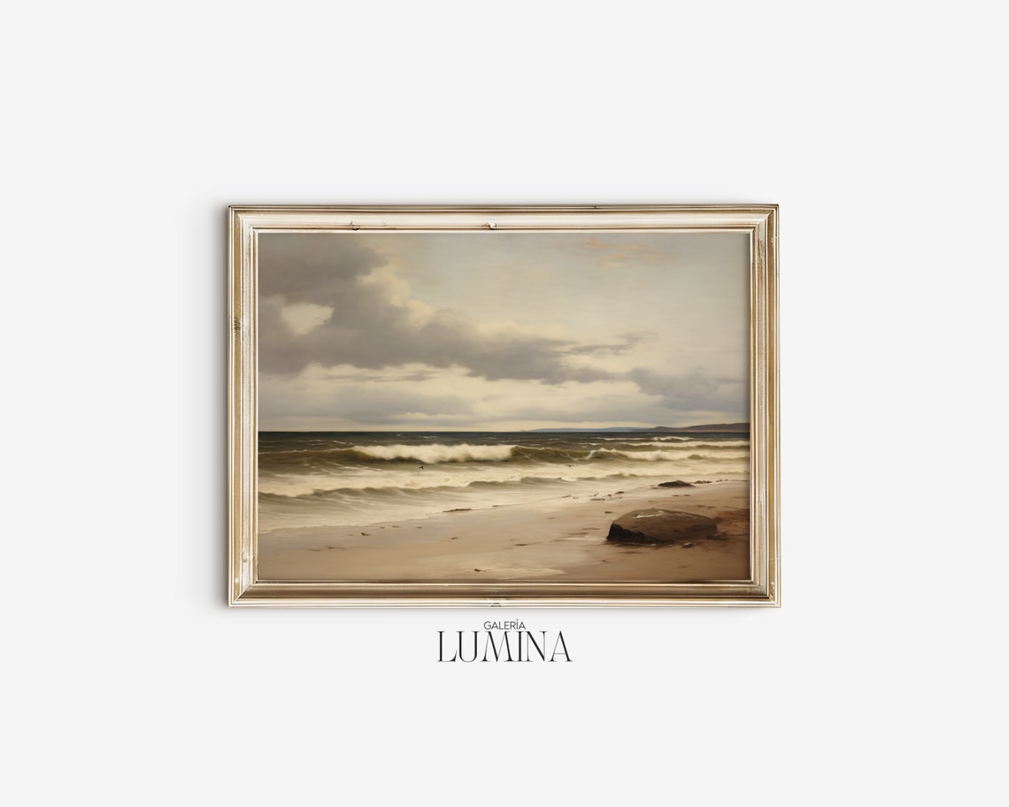 Ocean Beach Oil Painting Long Island Painting Vintage Seascape Painting Moody Landscape Art Print Art Frame Tv Art 308 - Image 2