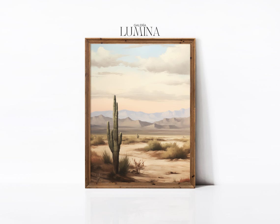 Solitary Saguaro Cactus Desert Mountains Pastel Sunset Poster - Image 2