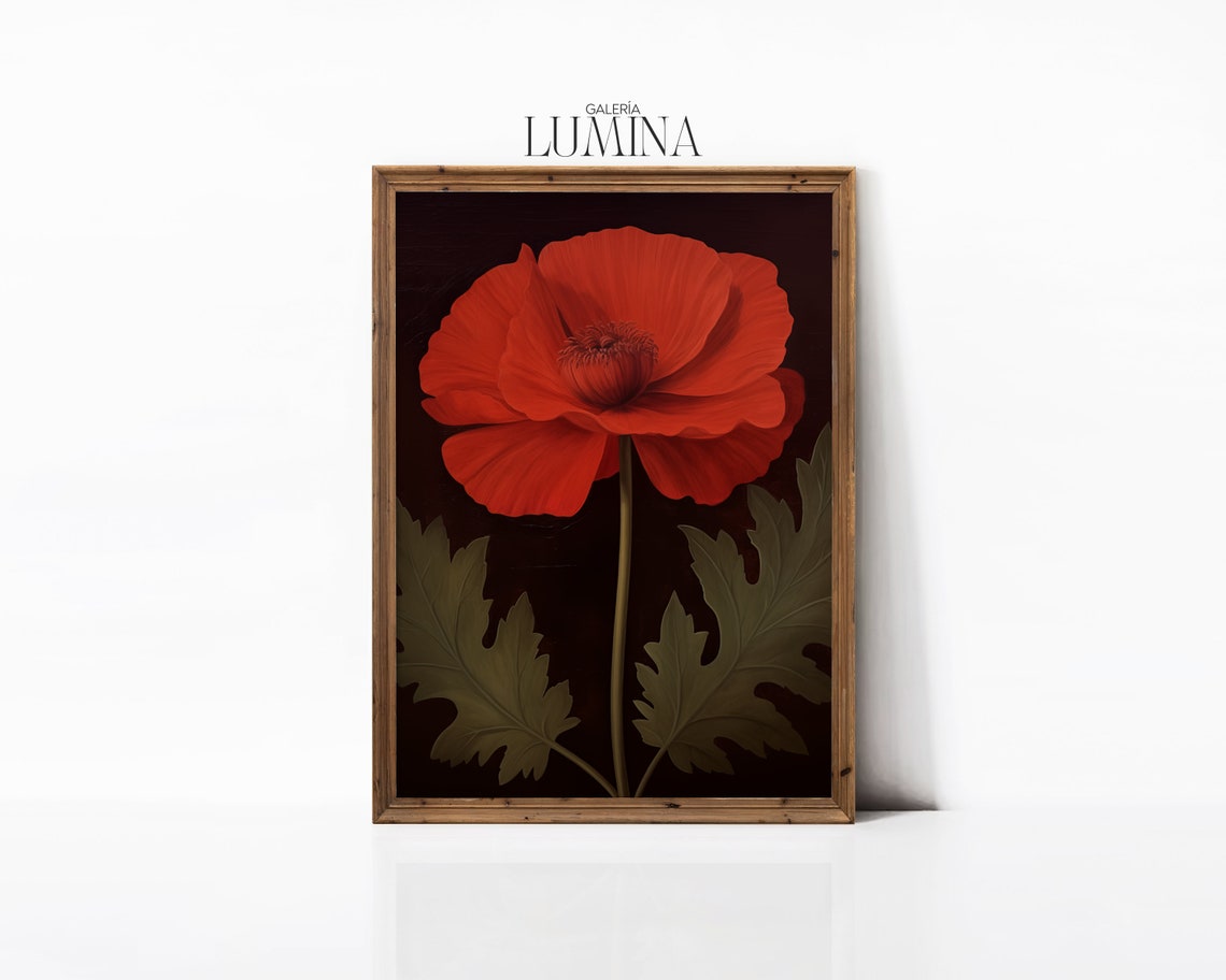 Moody Red Poppy Flower Oil Painting Dark Background Wall Art Botanical Wall Art Flower Art Print Art Frame Tv Art 217 - Image 3