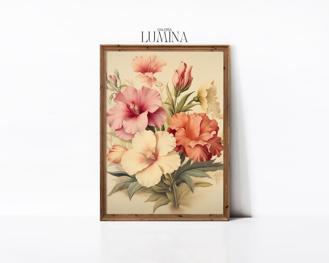 Vintage Hibiscus Flower Bouquet Botanical Still Life Art Poster - Image 2