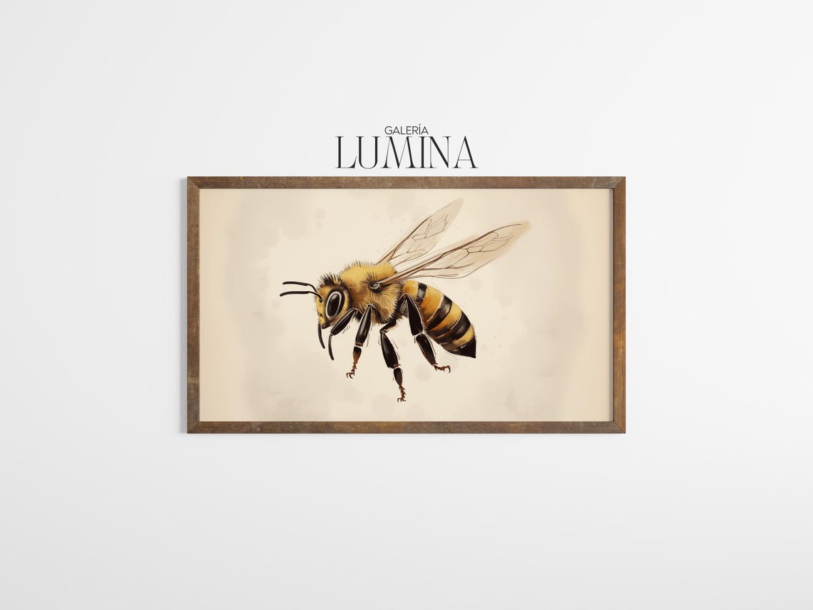 Honey Bee Drawing Nature Illustration Realistic Insect Artwork Bee Wall Art Botanical Animal Print Art Frame Tv Art 853 - Image 3