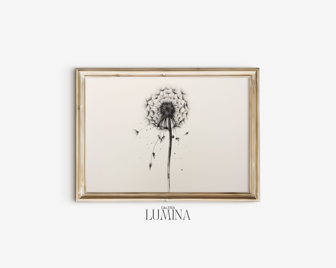 Dandelion Charcoal Sketch, Minimalist Botanical Art Print - Image 2