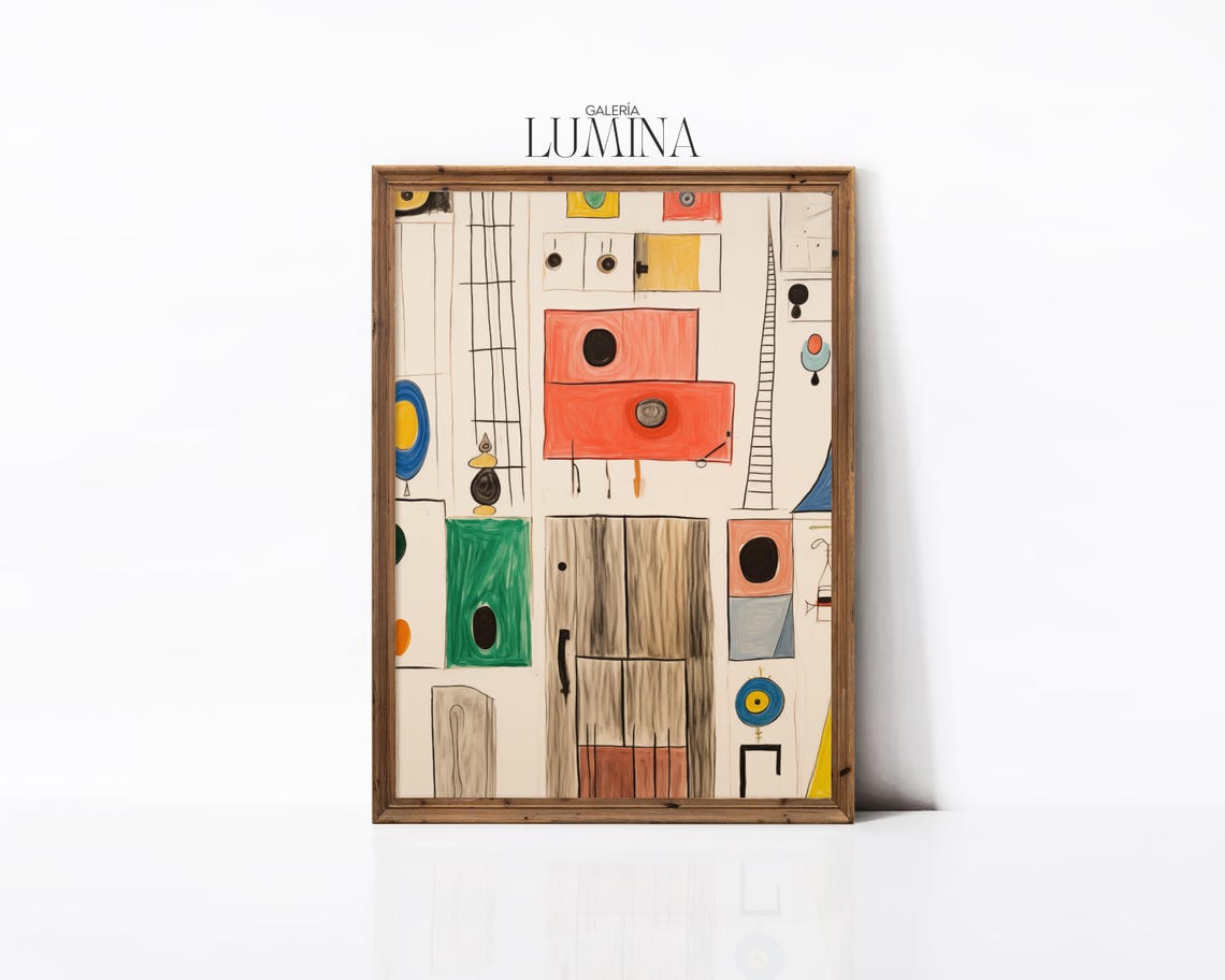 Mid Century Modern Abstract Painting Minimalist Colorful Figurative Wall Art Geometric Shapes Print Art Frame Tv Art 864 - Image 2