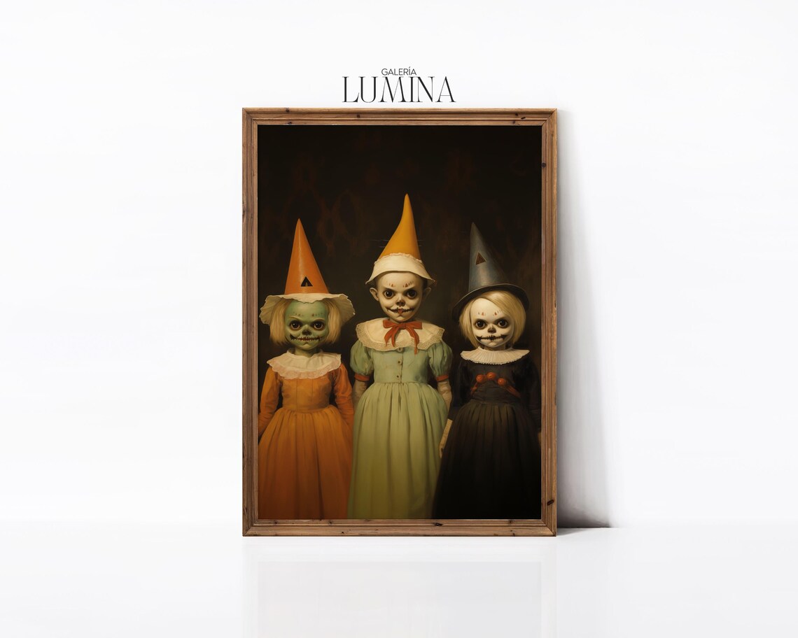 Creepy Children in Halloween Costumes Vintage Horror Painting Poster - Image 3