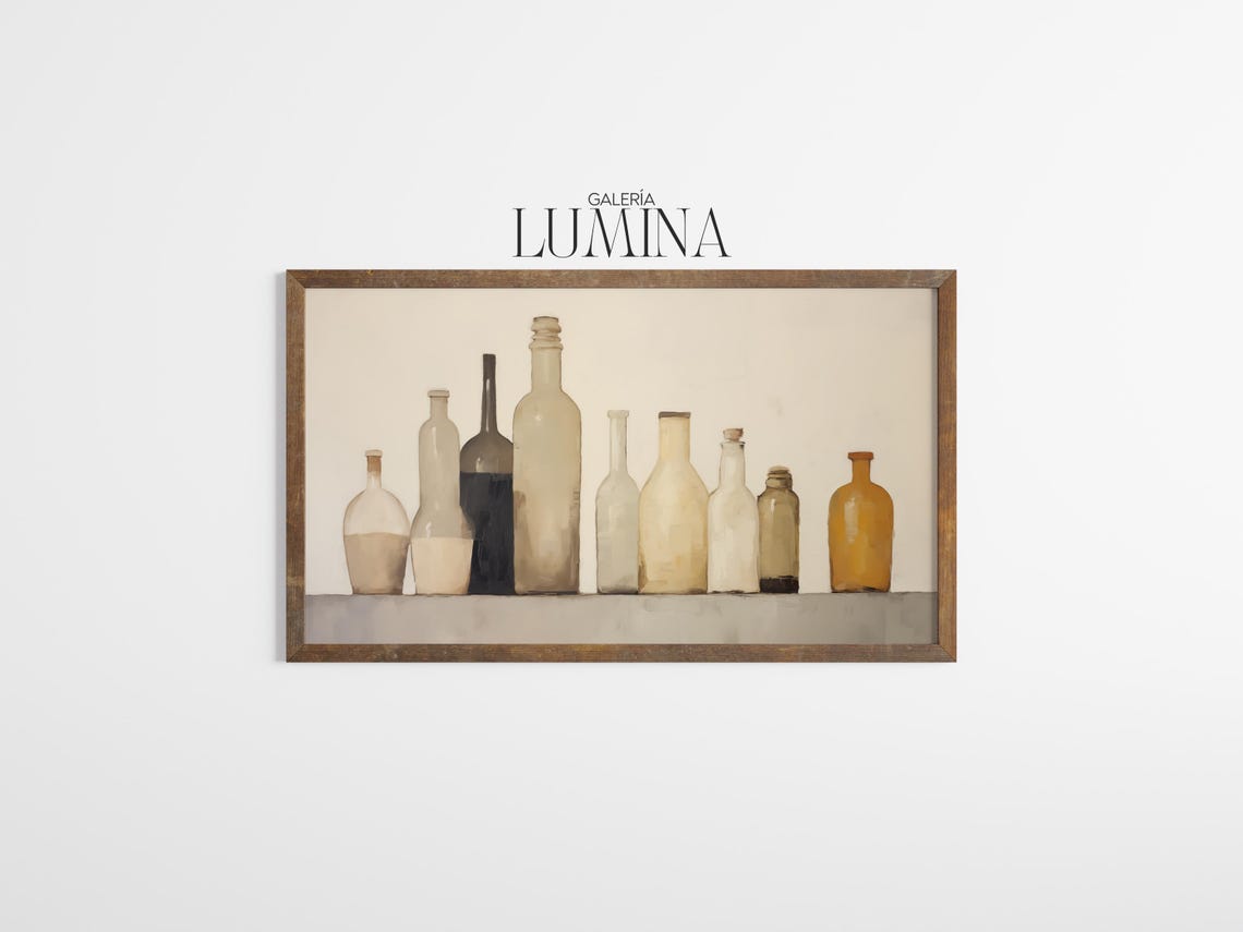 Row of Vintage Bottles Minimalist Neutral Still Life Art Poster - Image 3