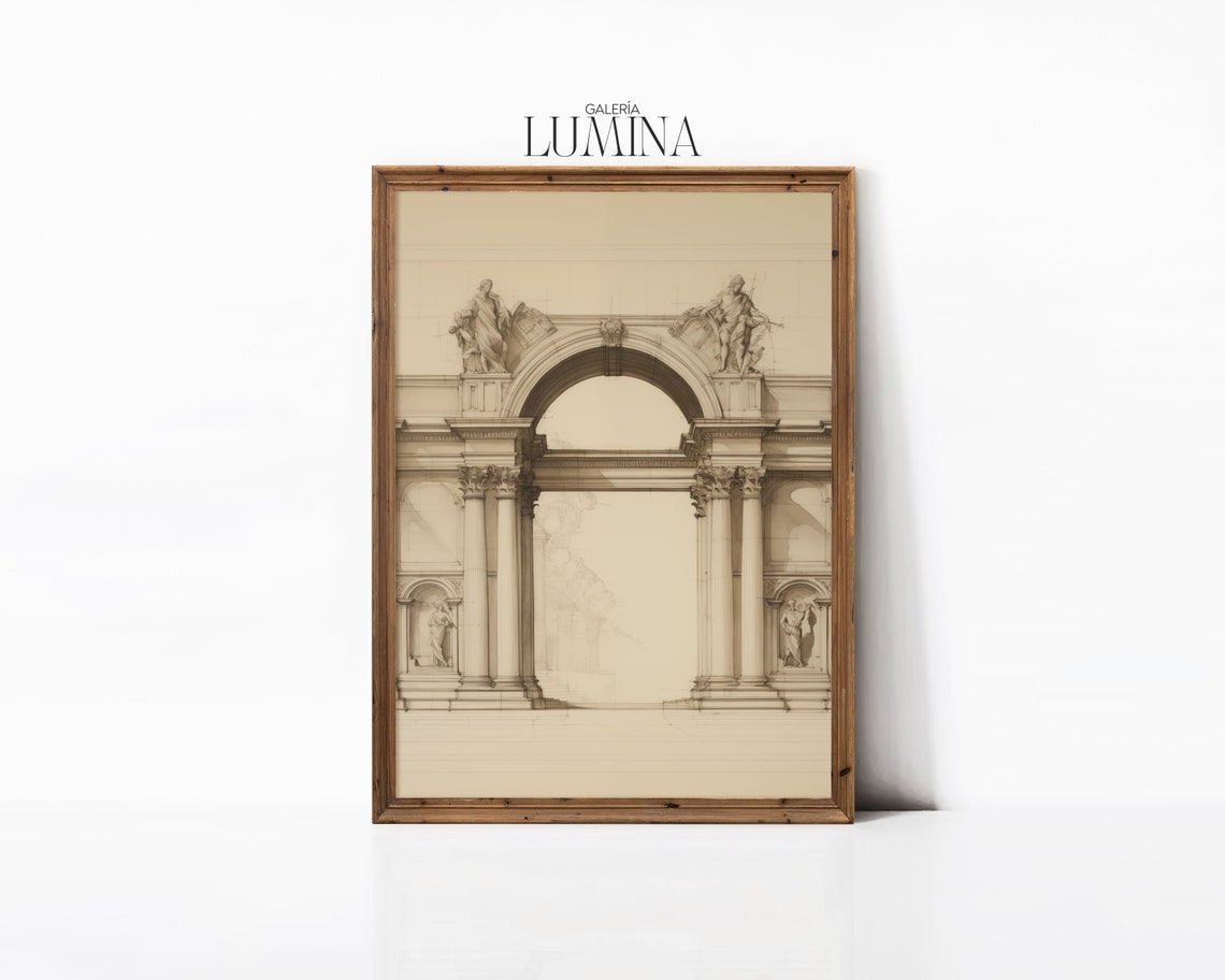 Classical Architecture Drawing Neutral Architectural Sketch Antique Historic Architecture Drawing Art Frame Tv Art 318 - Image 3