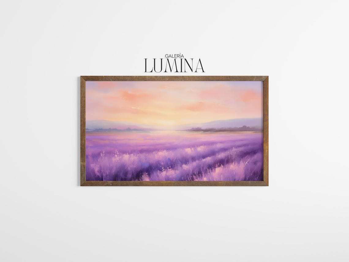 Vast Purple Lavender Field Under a Pink Pastel Sunset Sky Poster - Image 3