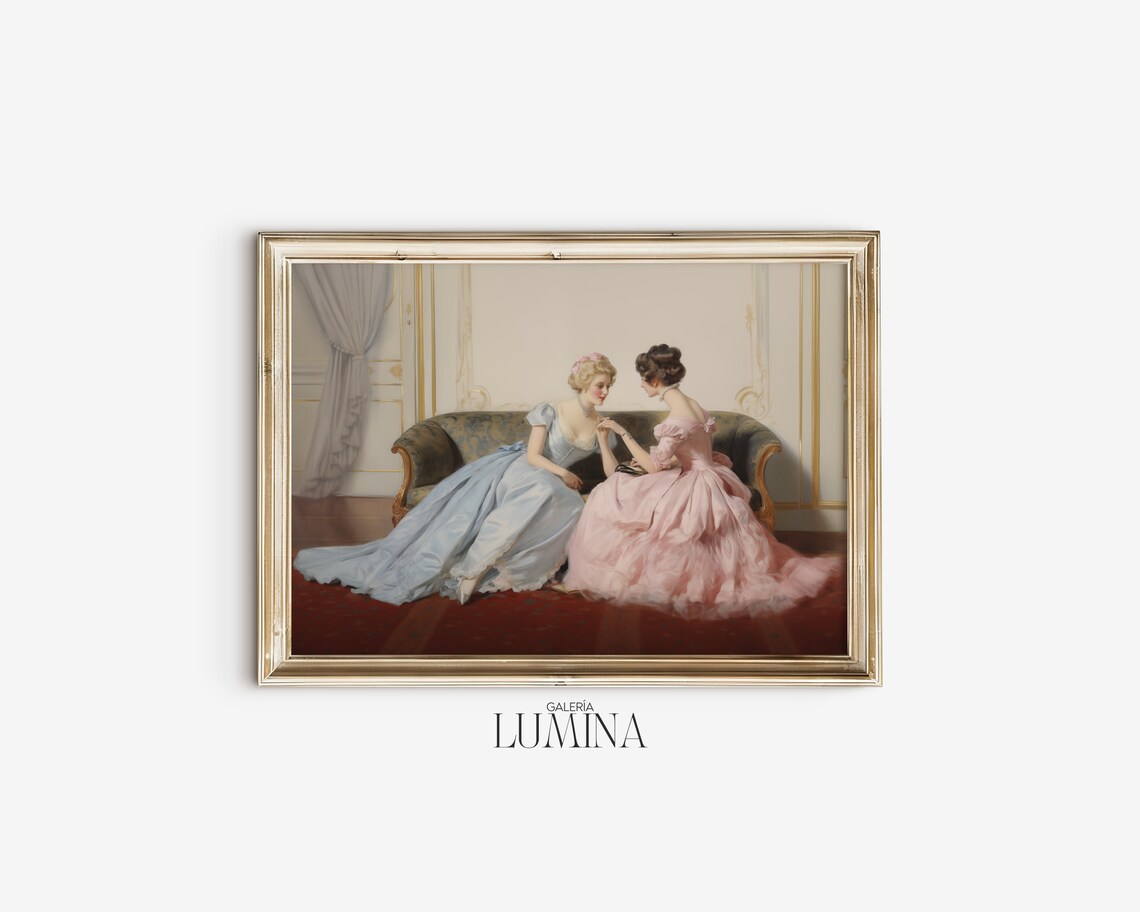 Victorian Ladies in Ball Gowns Elegant Interior Scene Painting Poster - Image 2