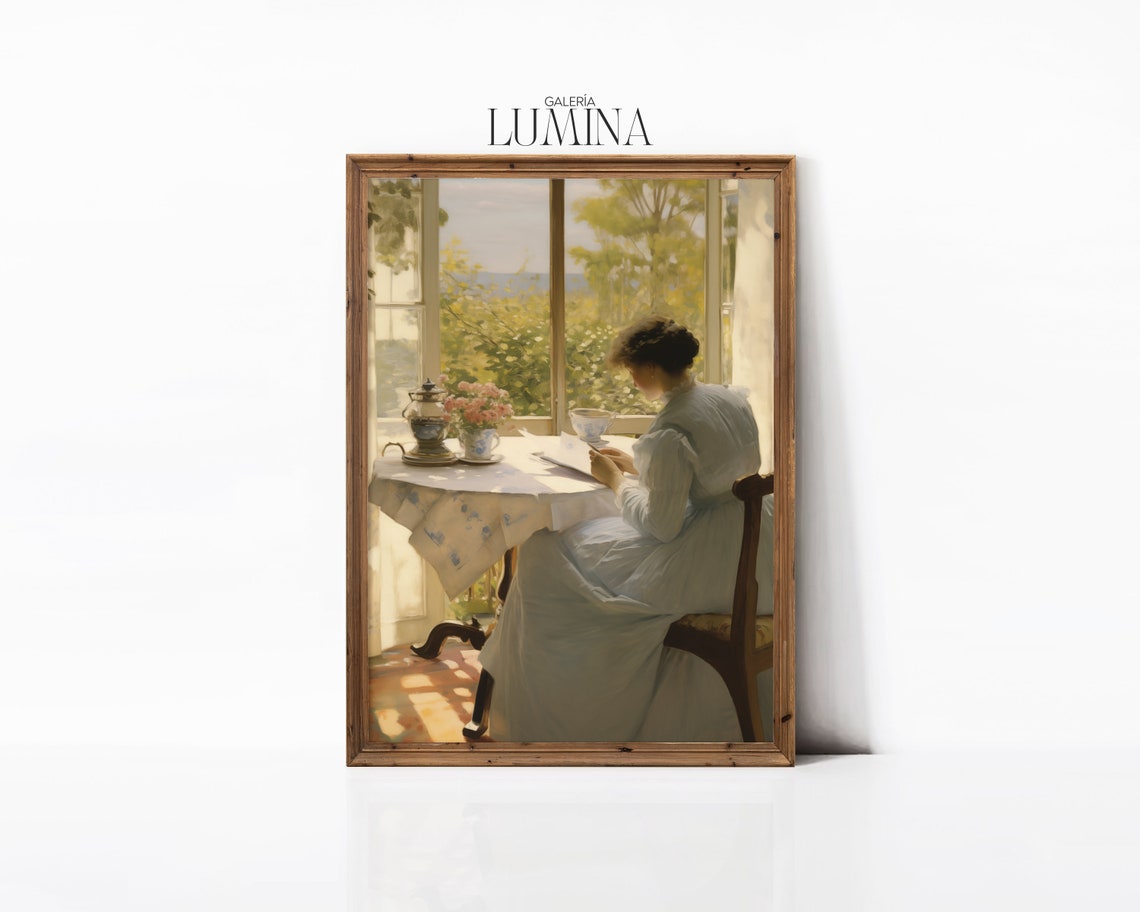 Sunlit Woman Reading a Letter by the Window Impressionist Art Poster - Image 3