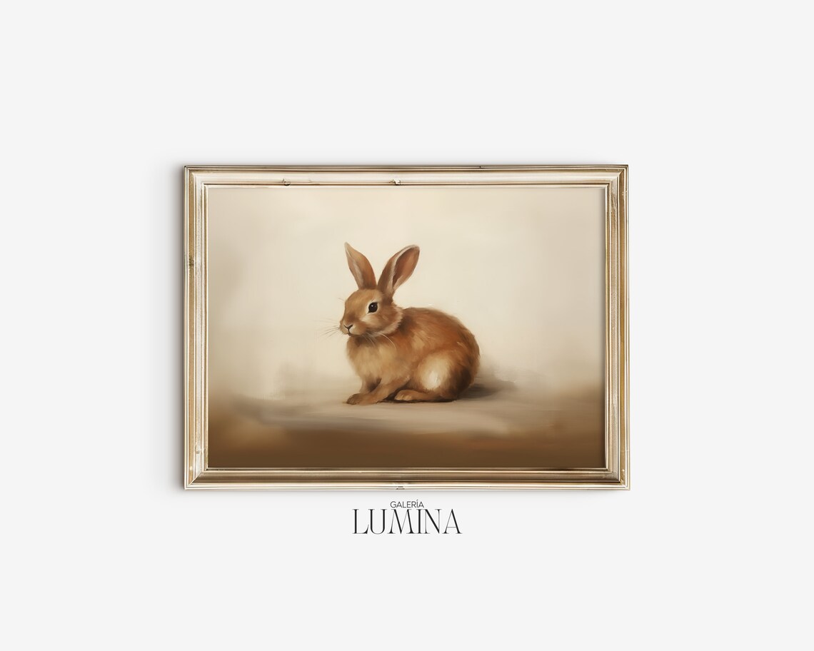 Rustic Brown Rabbit Painting Vintage Country Bunny Portrait Art Poster - Image 2