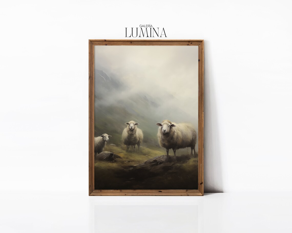 Sheep In The Mountains Art Print, Vintage Farmhouse - Image 3