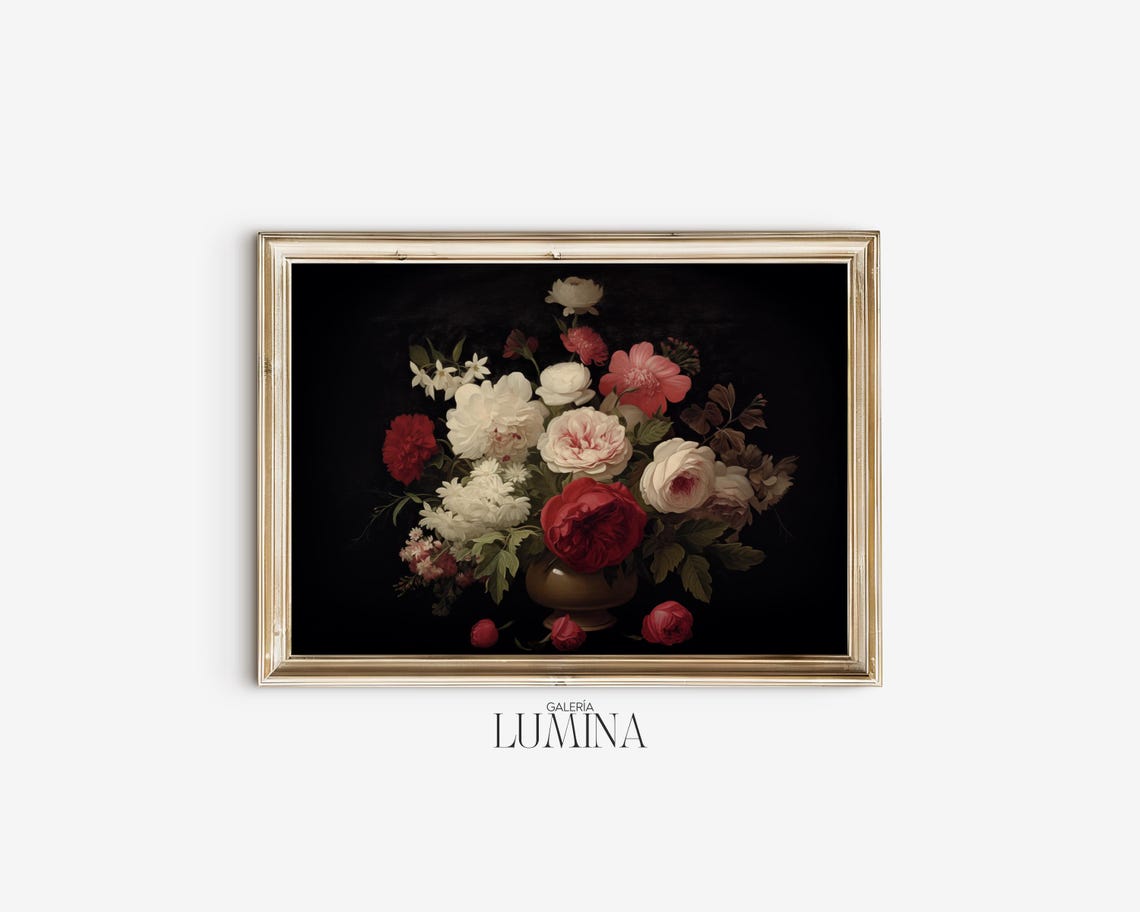 Bouquet Of Flowers Original Painting Antique Roses And Peonies Painting Dark Moody Floral Painting Art Frame Tv Art 411 - Image 2