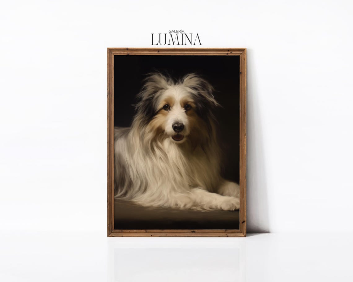Shetland Sheepdog Portrait Painting Moody Sheltie Painting Vintage Long Haired White Fur Dog Painting Art Frame Tv Art 386 - Image 3