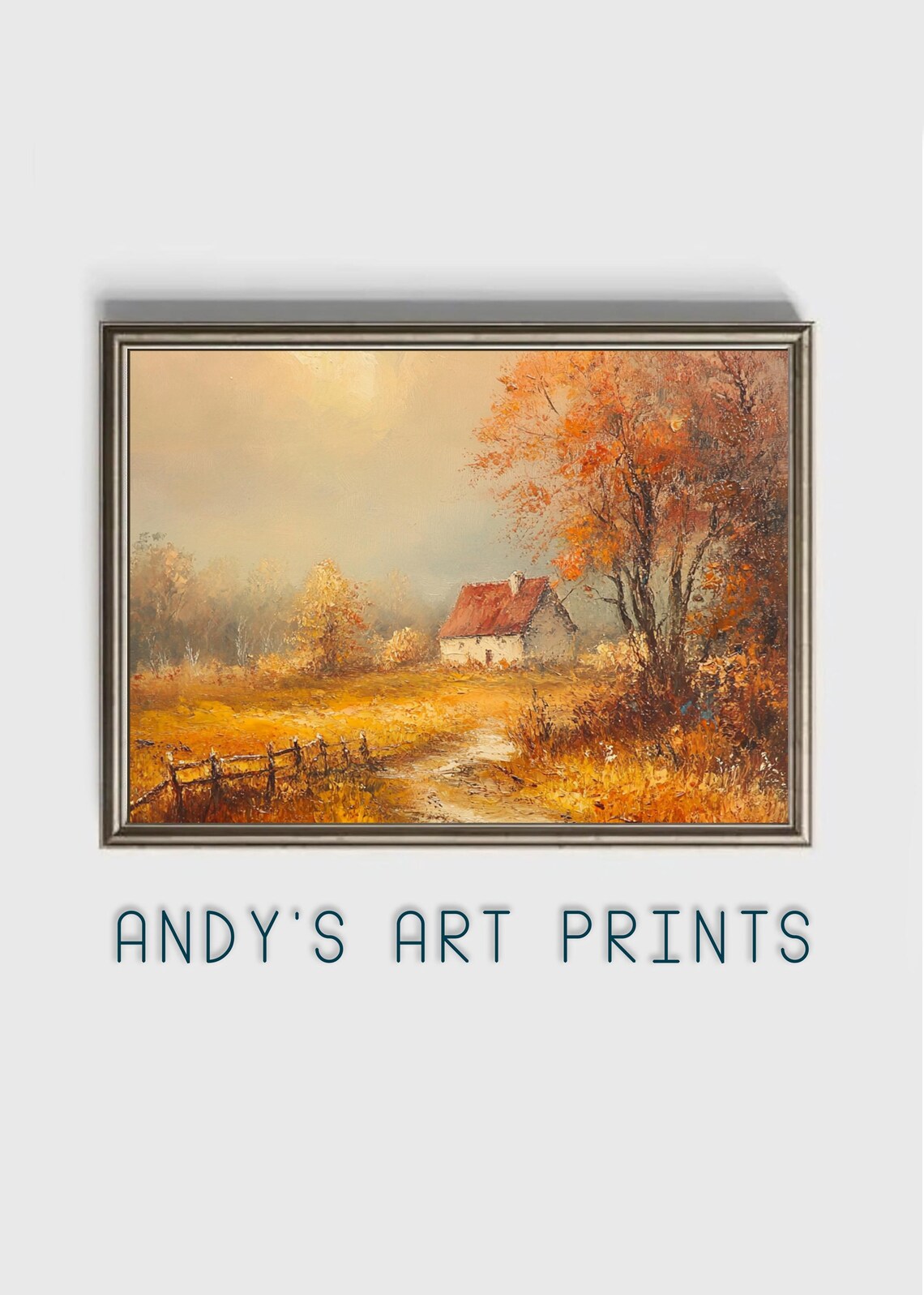 Cottage Field Landscape Wall Art Oil Painting Nature Poster Oil Painting Home Artwork Autumn Vintage