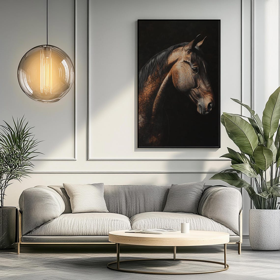 Horse Oil Painting Wall Art Print Animals Horse Lover Print At Home Wall Art Close Up Horse Portrait Drawing Dark Tones - Image 2