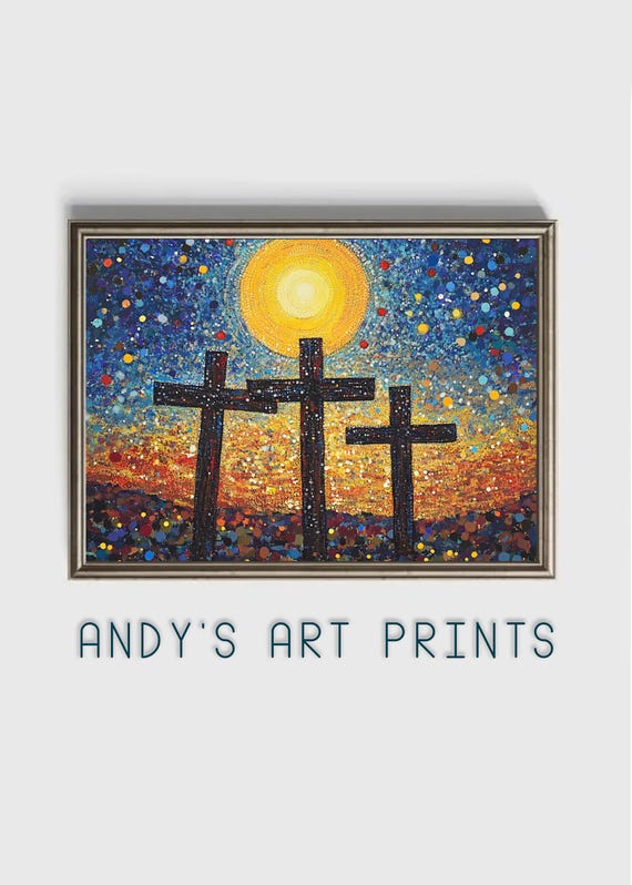 Christian Wall Art Print Calvary Art Home Bible Art Print Poster Decor Religion Gift God Artwork 3 Crosses Painting