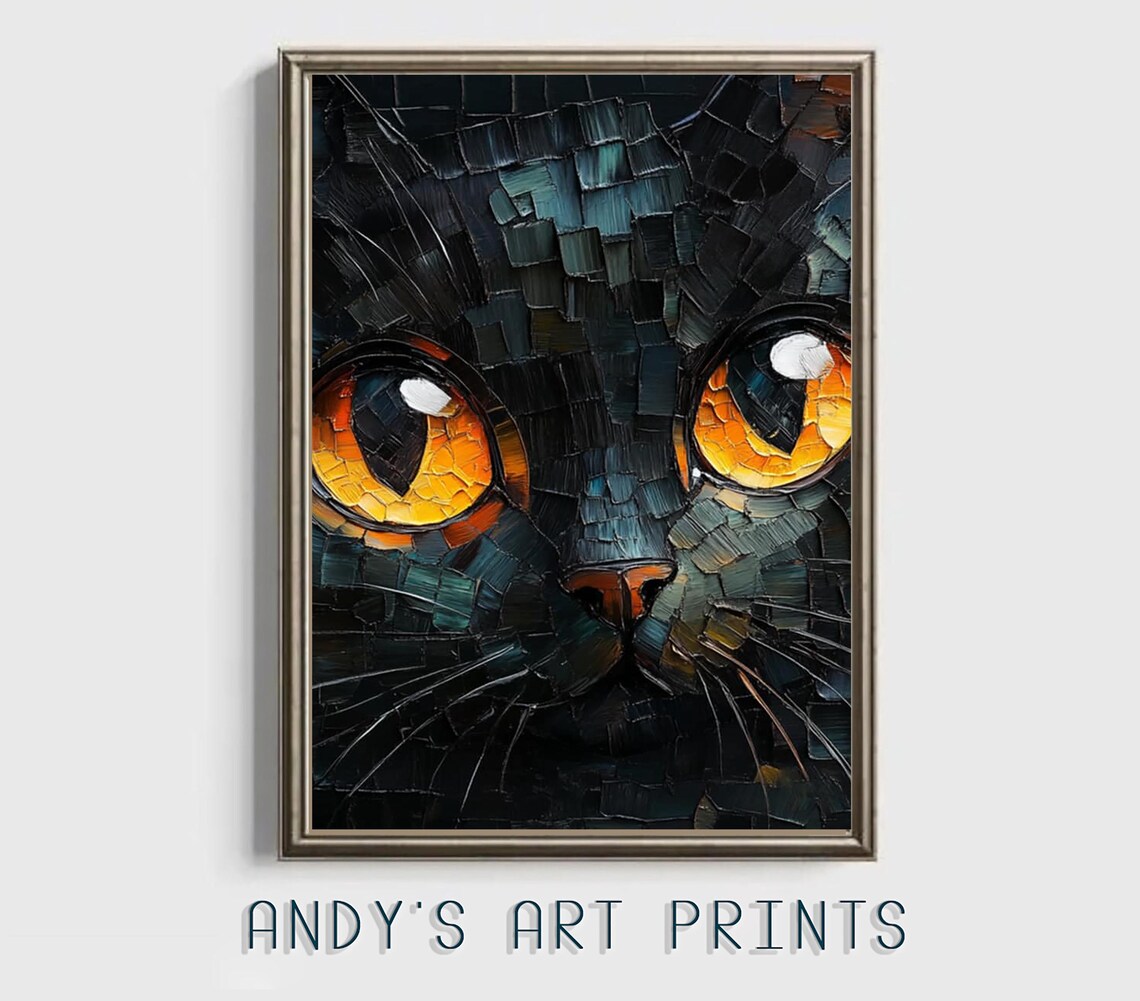 Black Cat Face Close Up With Glowing Golden Eyes Mosaic Art Print - Image 3