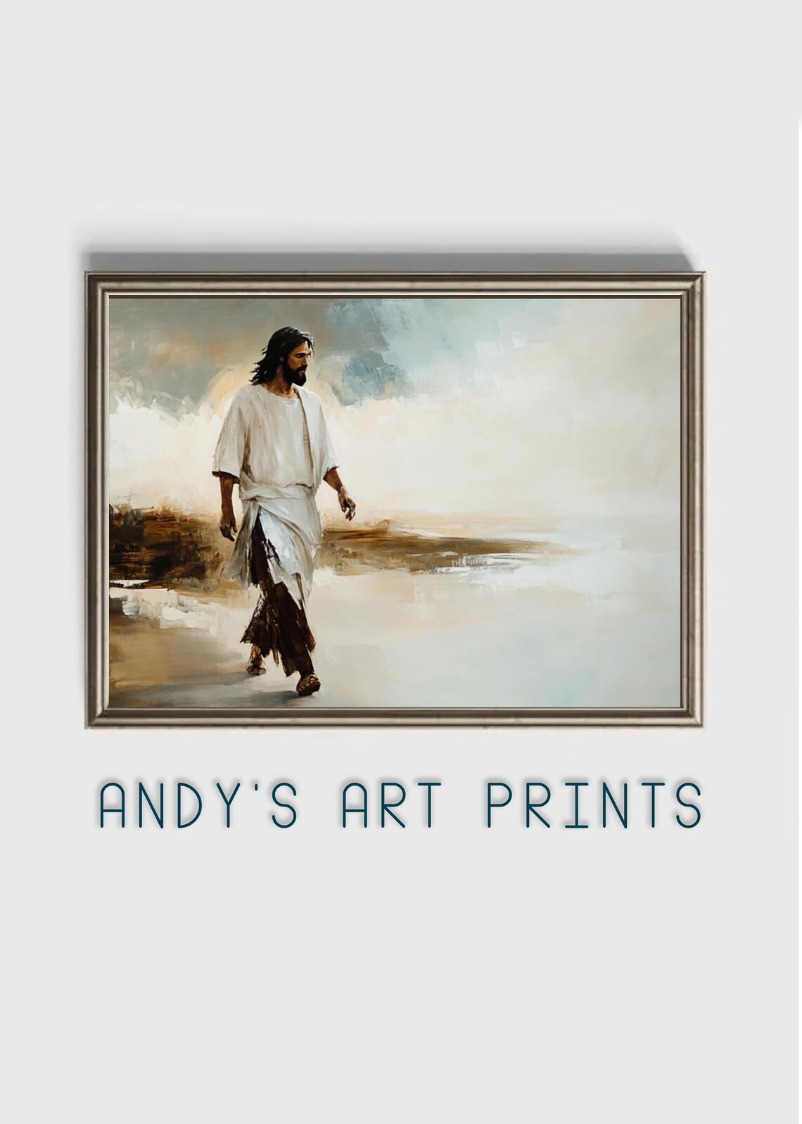 Jesus Walking On The Sea White Robe Christian Painting Art Print - Image 3