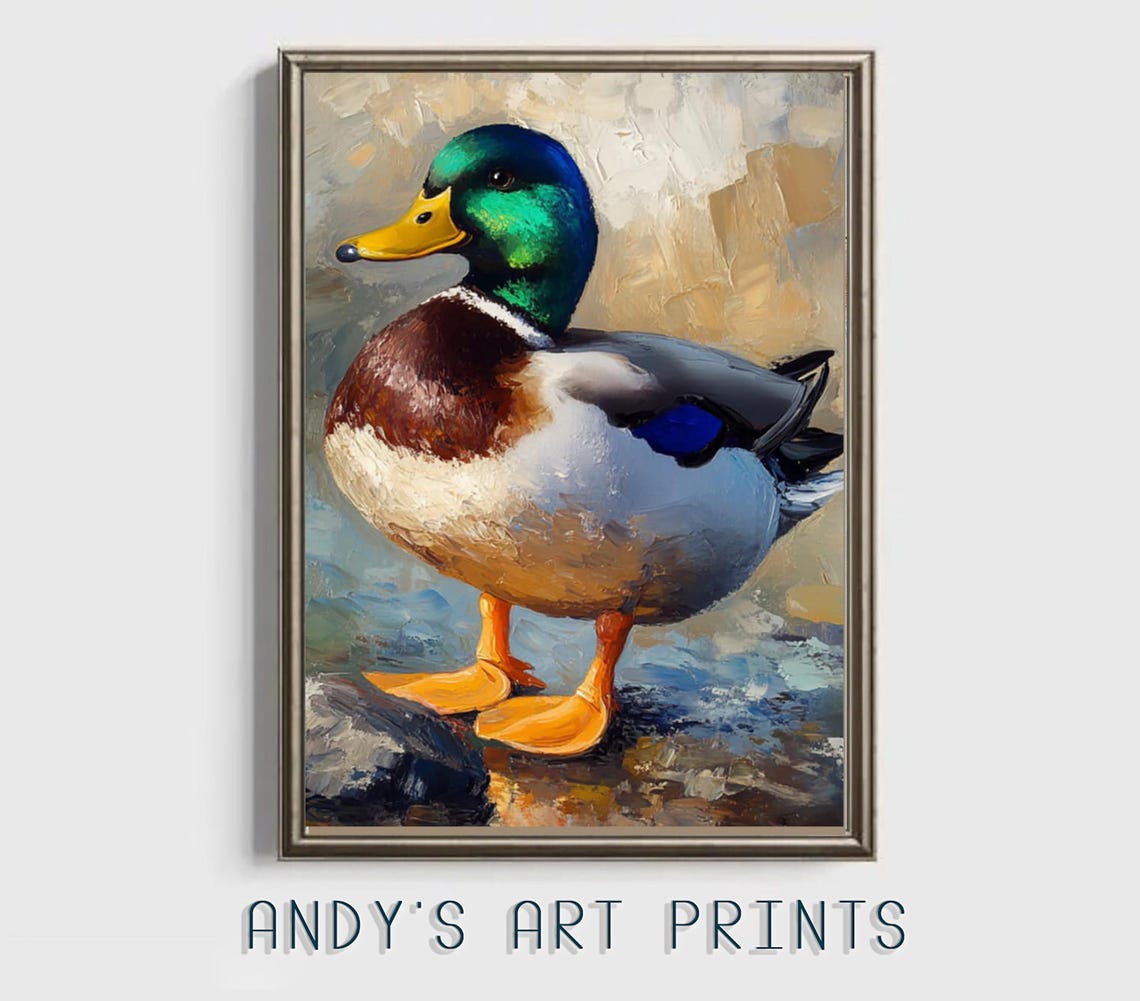 Mallard Drake Standing Portrait in Classic Oil Painting Style Poster - Image 3