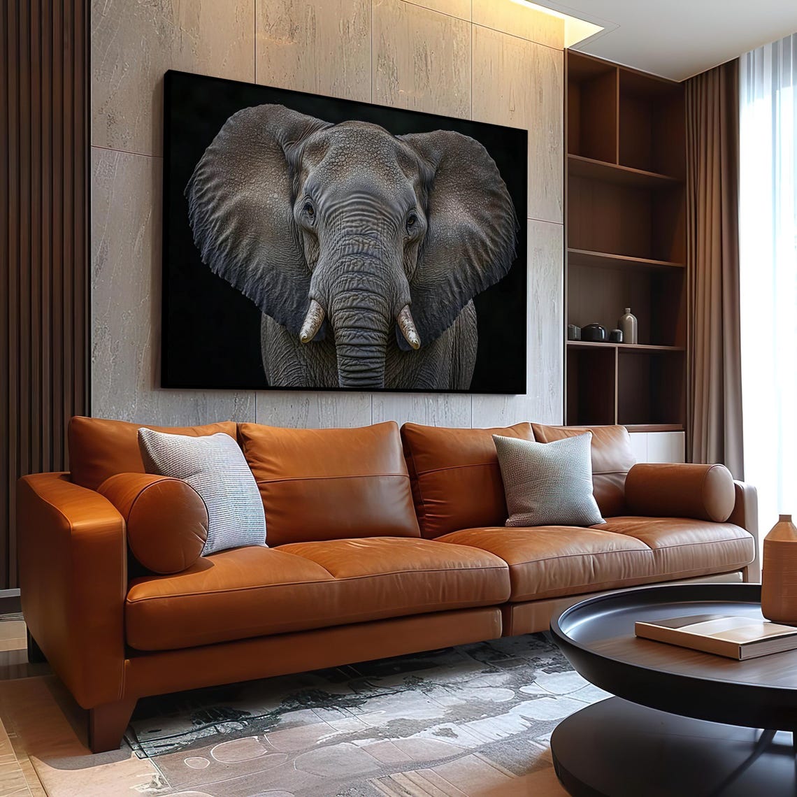 African Elephant Face On Portrait on a Solid Black Background Poster - Image 3