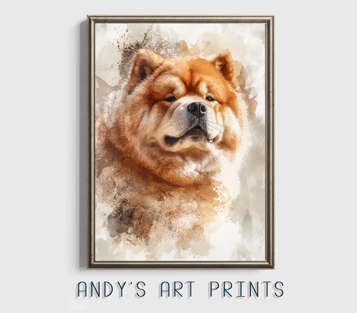 Chow Chow Portrait Neutral Beige Watercolor Dog Lover Art Print - Image 2