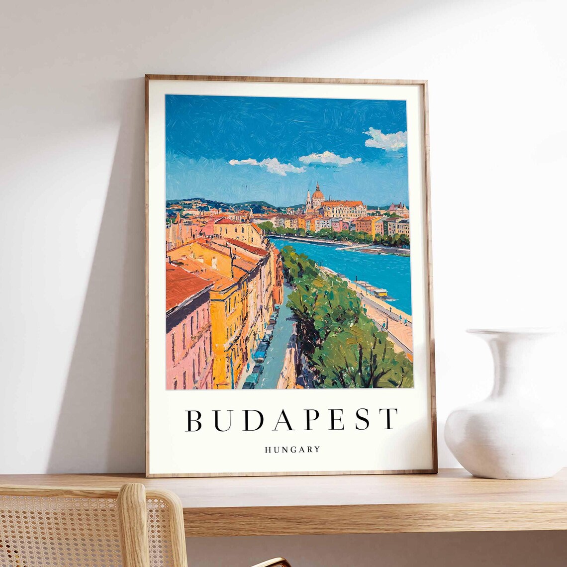 Budapest Travel Poster, Danube River Parliament