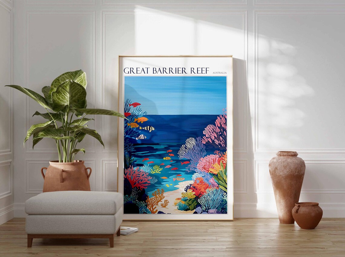 Great Barrier Reef Coral Fish Graphic Ocean Art Australia Poster - Image 2