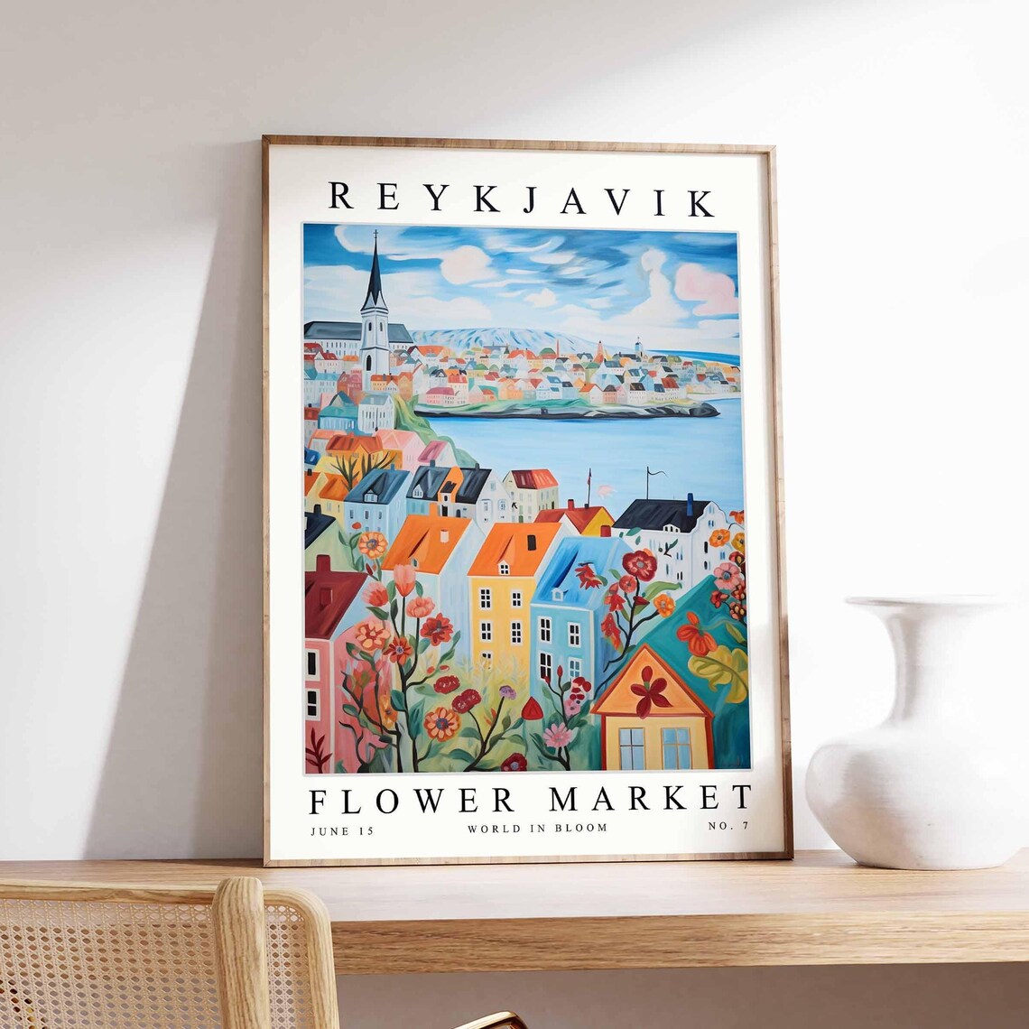 Reykjavik Old Town Church Spire Bloom Garden View Travel Poster