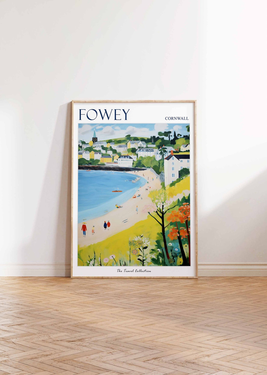 Fowey Cornwall Curved Beach Town Scene Vintage Travel Poster - Image 2