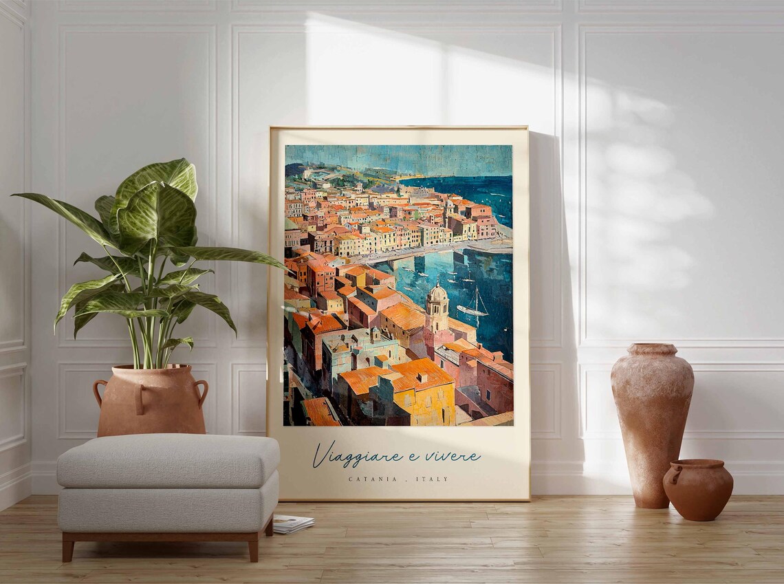 Catania Italy Viaggiare e Vivere Old Town Harbor Aerial Art Poster - Image 3