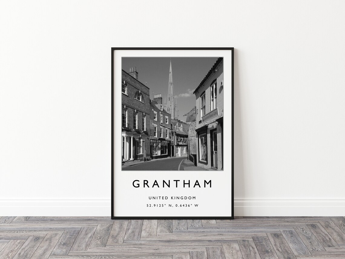 Grantham United Kingdom Black White Historic Street Photo Poster - Image 2