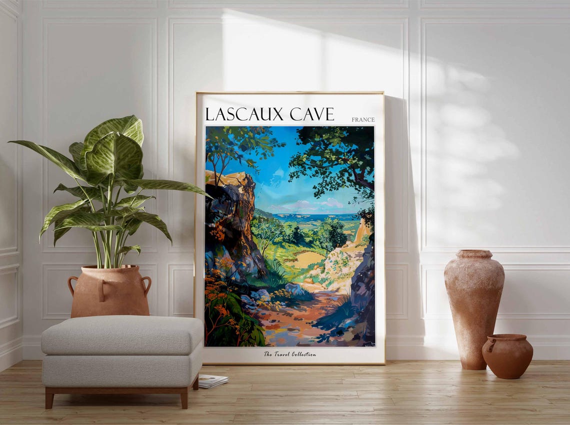 Lascaux Cave Poster France Travel Print French Decor Europe Travel Poster European Wall Art Botanical Print Lascaux Cave Travel Poster - Image 3