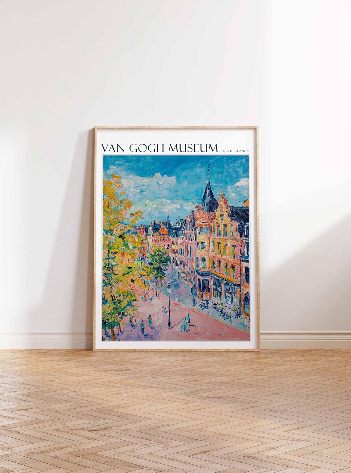 Van Gogh Museum Netherlands Pink Street Bicycles Painting Poster - Image 2