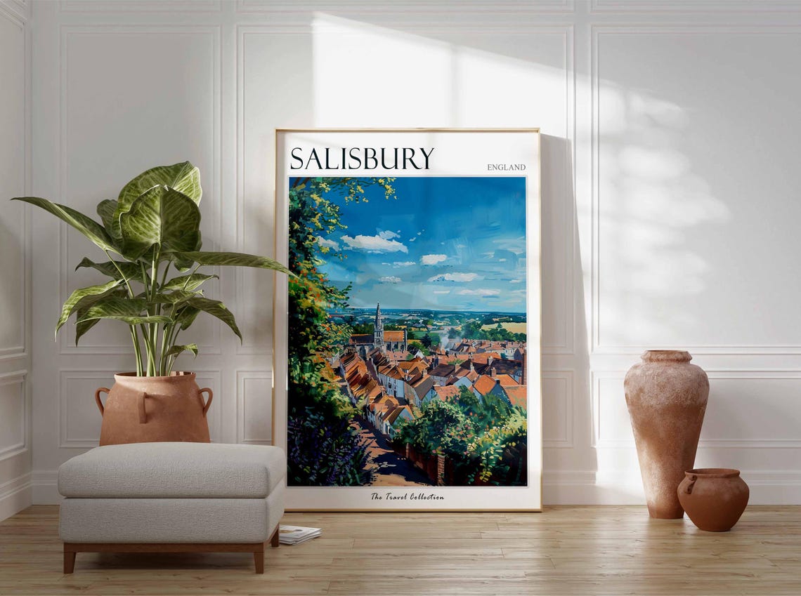 Salisbury Poster England Travel Print British Decor United Kingdom Travel Poster City Print Salisbury Gift Salisbury Travel Poster - Image 2