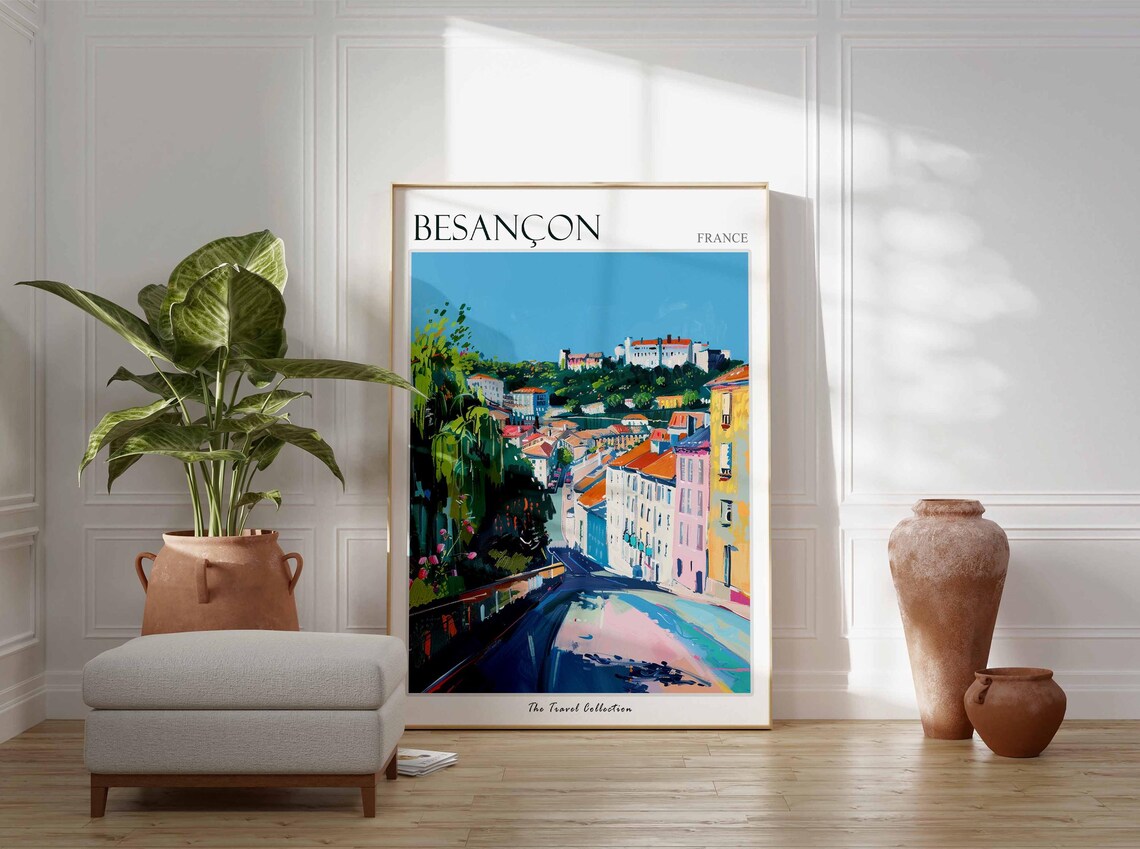 Besancon France Steep Street Citadel View Town Painted Travel Poster - Image 3