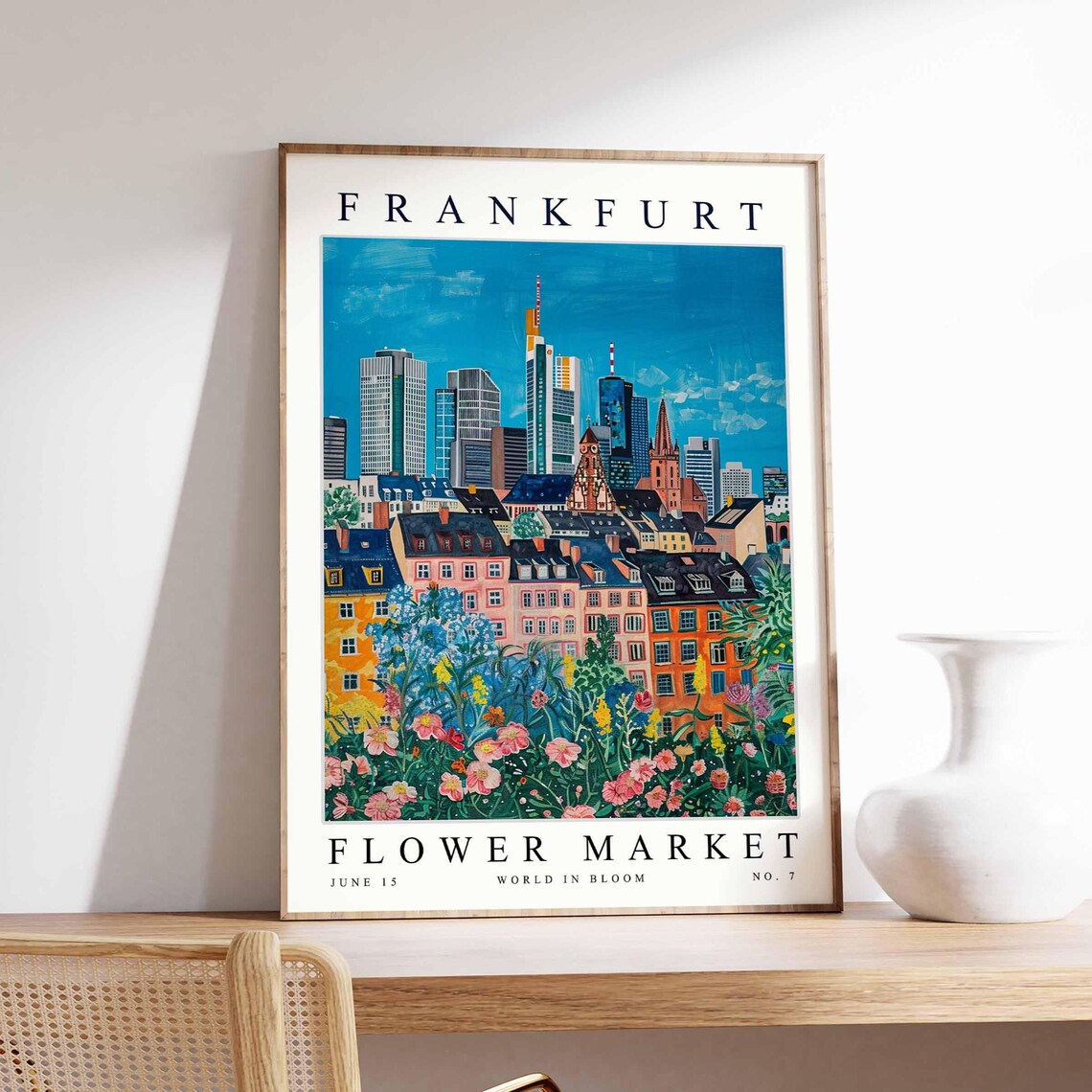 Frankfurt Flower Market Historic Old Town Skyline Botanical Art Poster