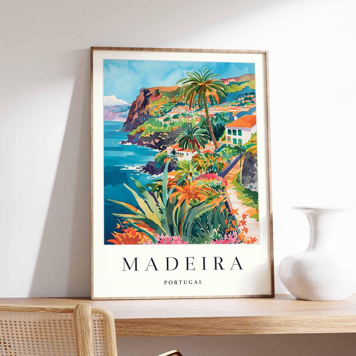 Madeira Portugal Tropical Cliffs Ocean Coast Travel Art Poster