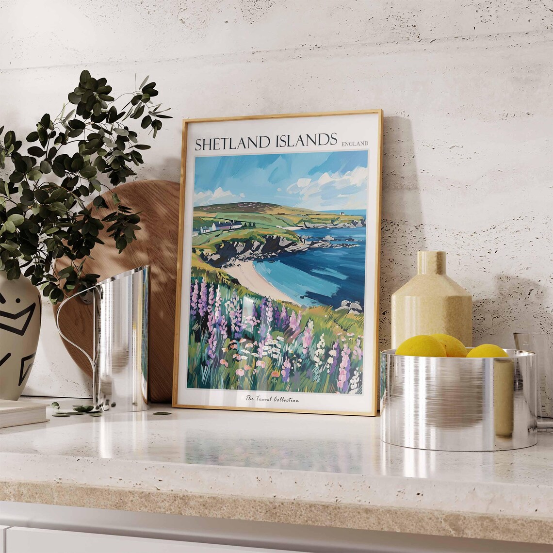 Shetland Islands Sandy Cove Lupin Meadow Coast Travel Poster - Image 3