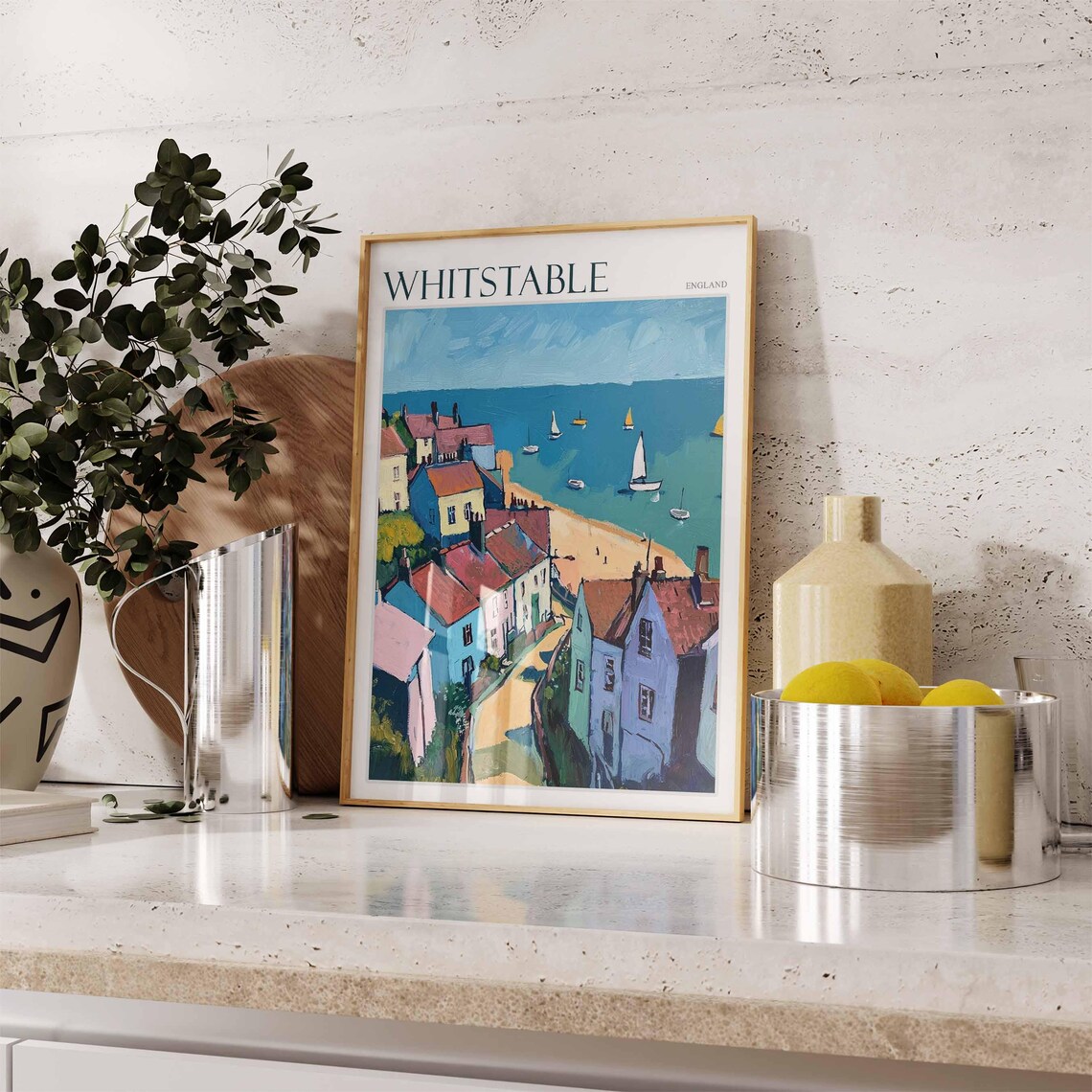 Whitstable England Seaside Cottages Sailboats Coastal Town Poster - Image 2