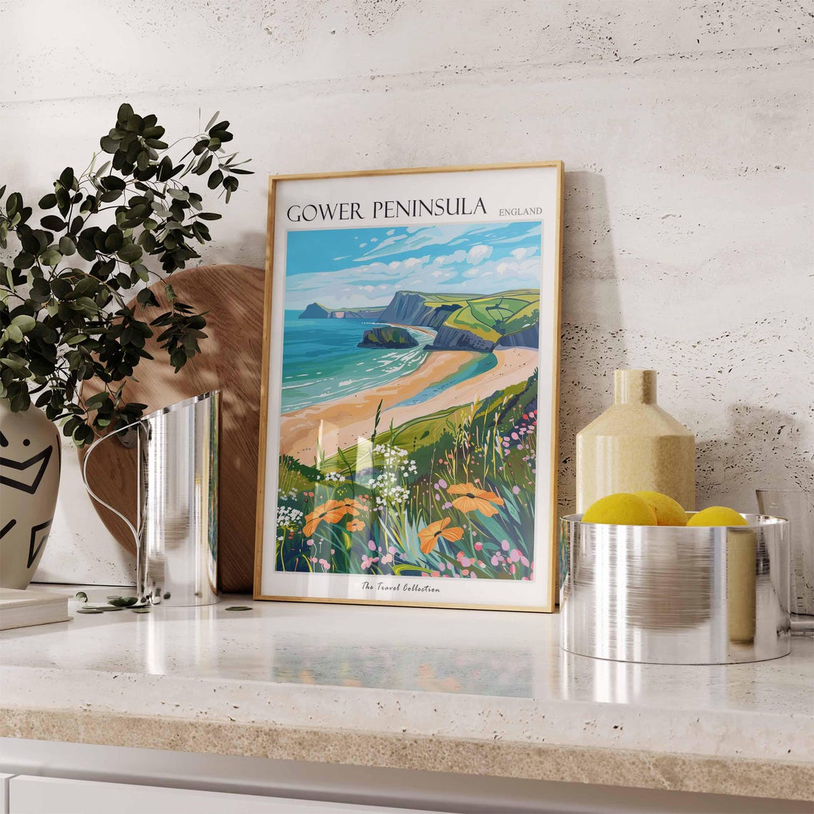 Gower Peninsula Cove Beach Travel Poster Dramatic Cliffs Bay Art - Image 3