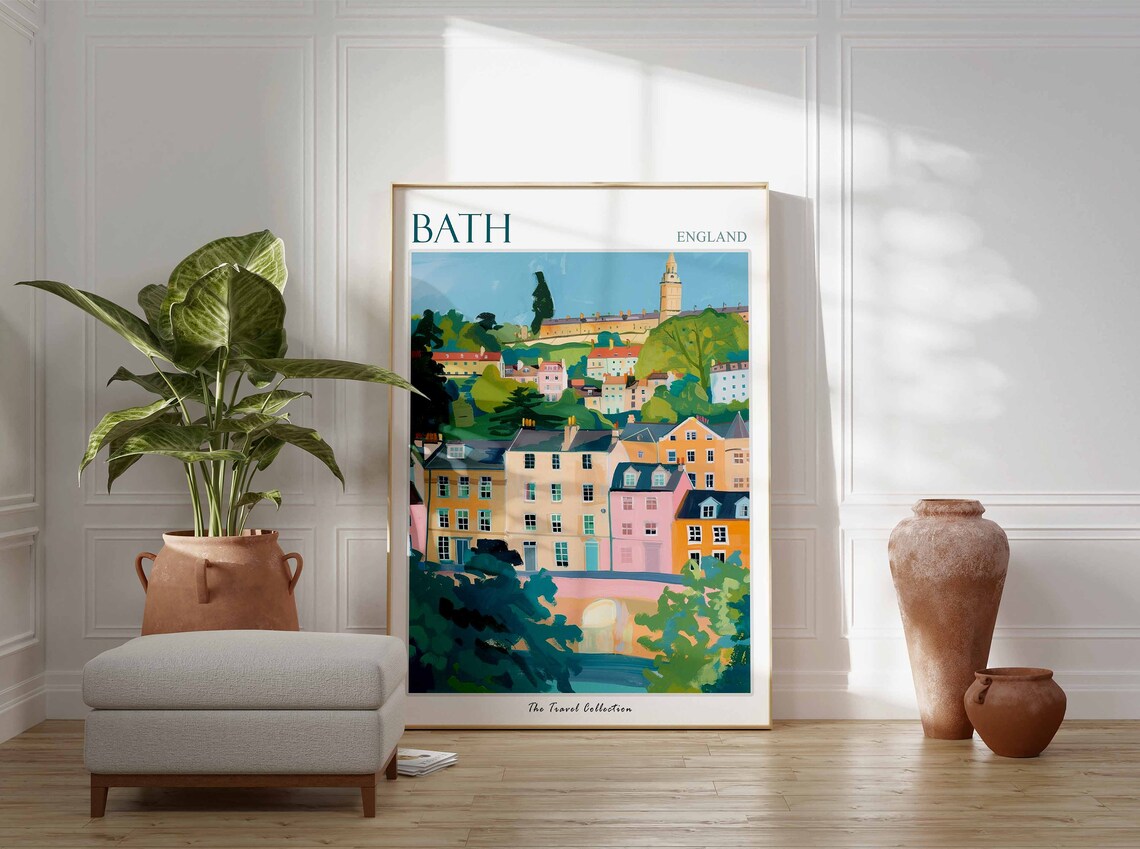 Bath Georgian Terraces Riverside Houses England Travel Poster - Image 2