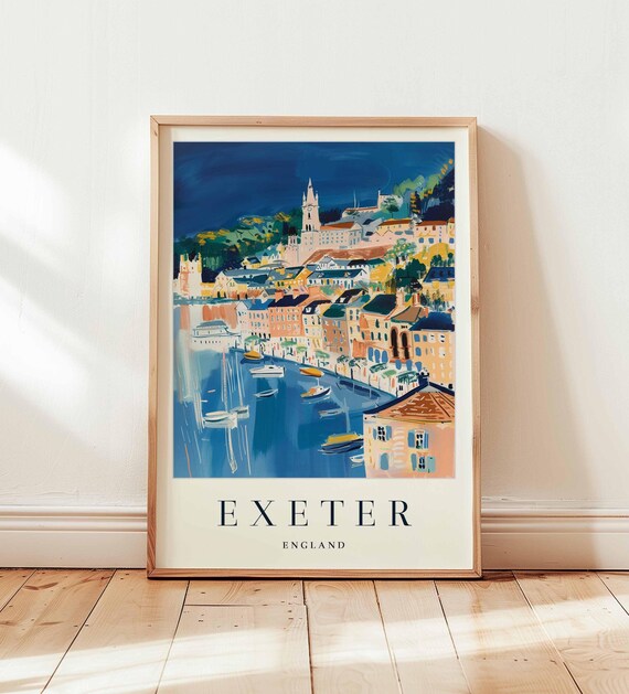 Exeter England Quay Sailboats Historic Waterfront Painting Poster