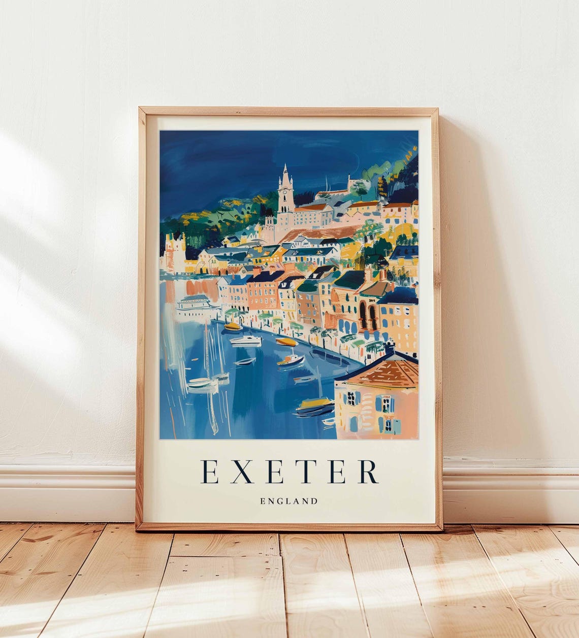 Exeter England Quay Sailboats Historic Waterfront Painting Poster