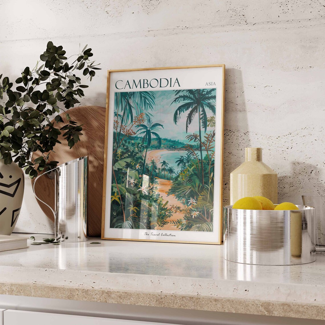 Cambodia Asia Tropical Beach Through Jungle Palms Travel Poster - Image 3