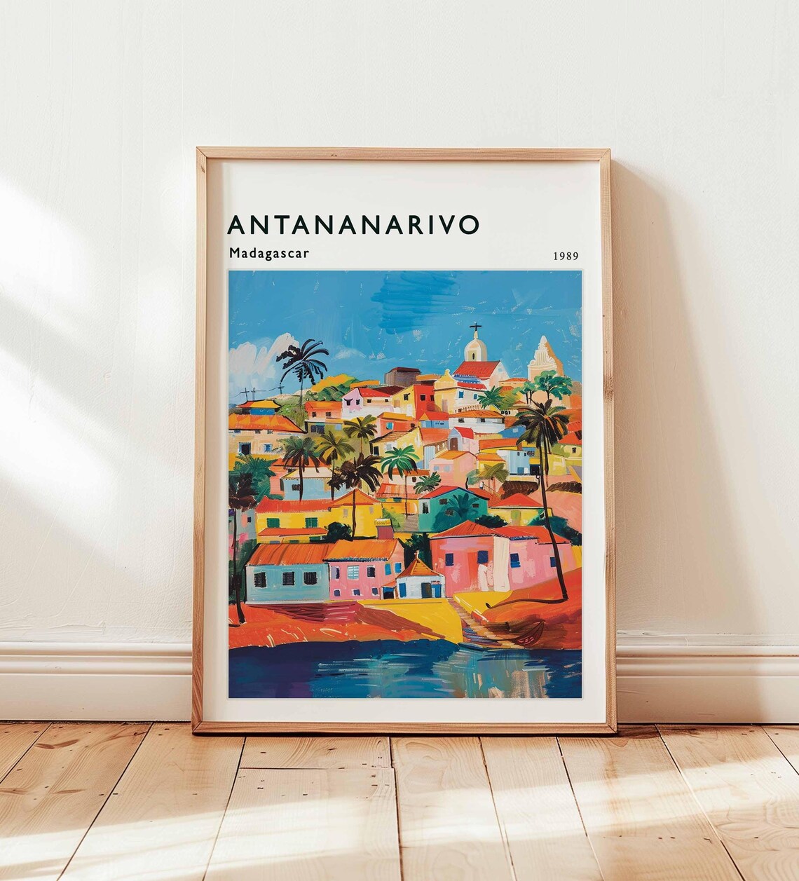 Antananarivo Madagascar 1989 Hillside Town Colorful Travel Poster