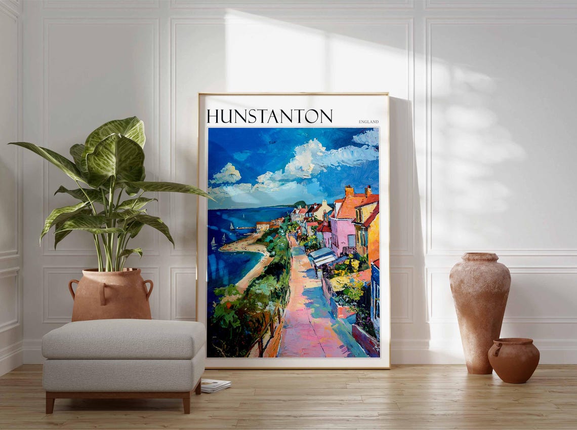 Hunstanton England Red Cliffs Colorful Cliff Top Houses Beach Poster - Image 3
