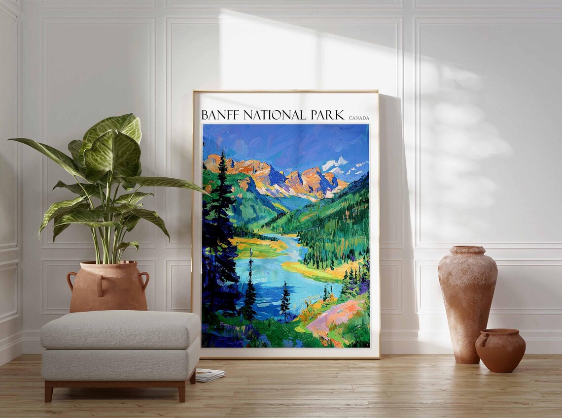 Banff National Park Canada Mountain Lake Valley Scenic Art Poster - Image 2